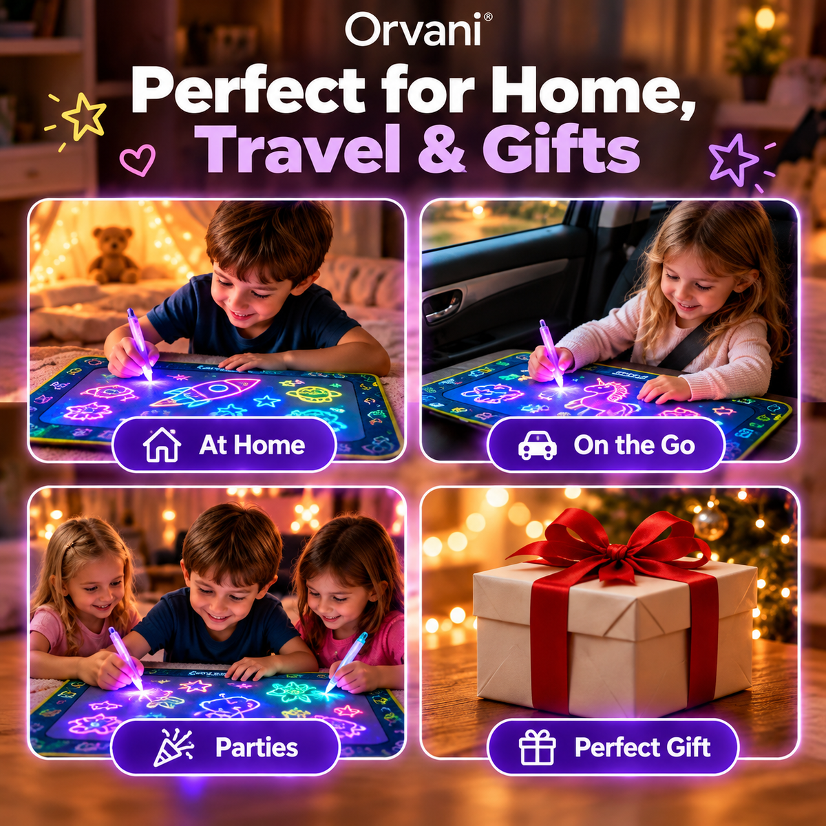 GlowDraw at home, on the go, at parties and as a gift