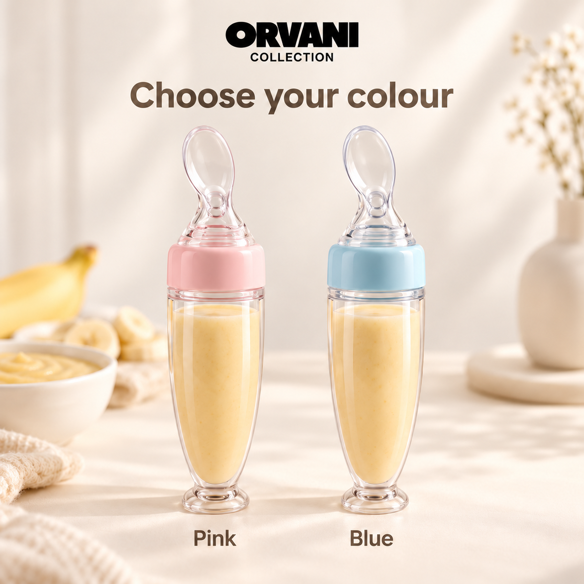 Pink and blue baby spoon feeders