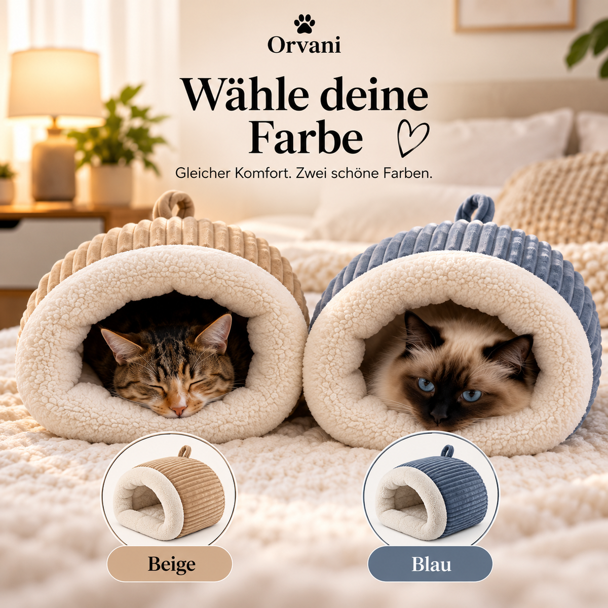 Orvani™ Kuschelhöhle – Gemütliches Haustierbett für Katzen & kleine Hunde