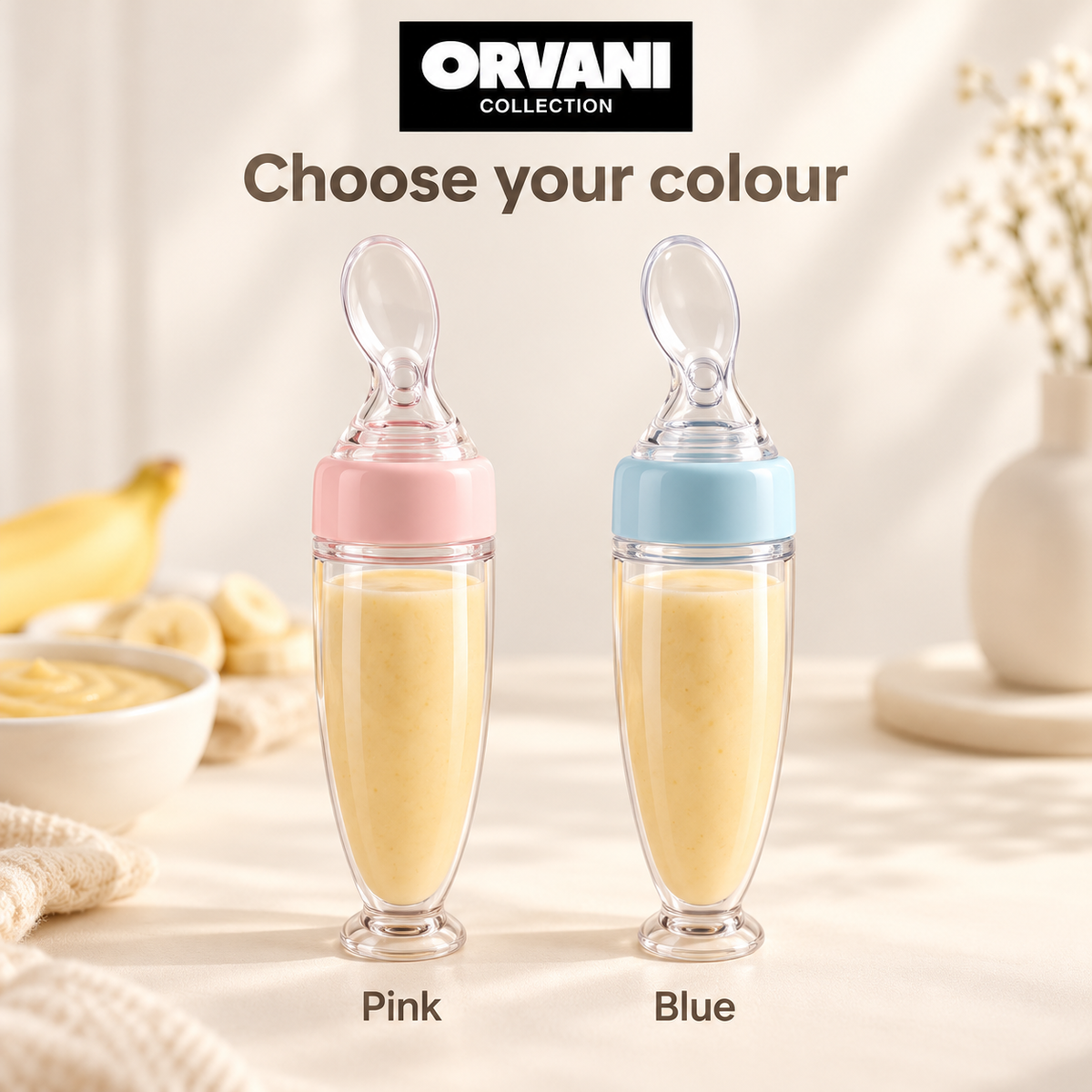Baby spoon feeder available in pink and blue