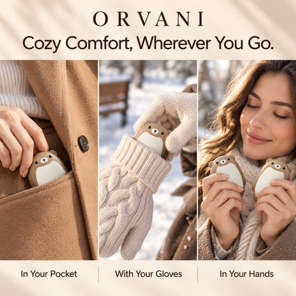 Orvani hand warmers in pockets, gloves and hands
