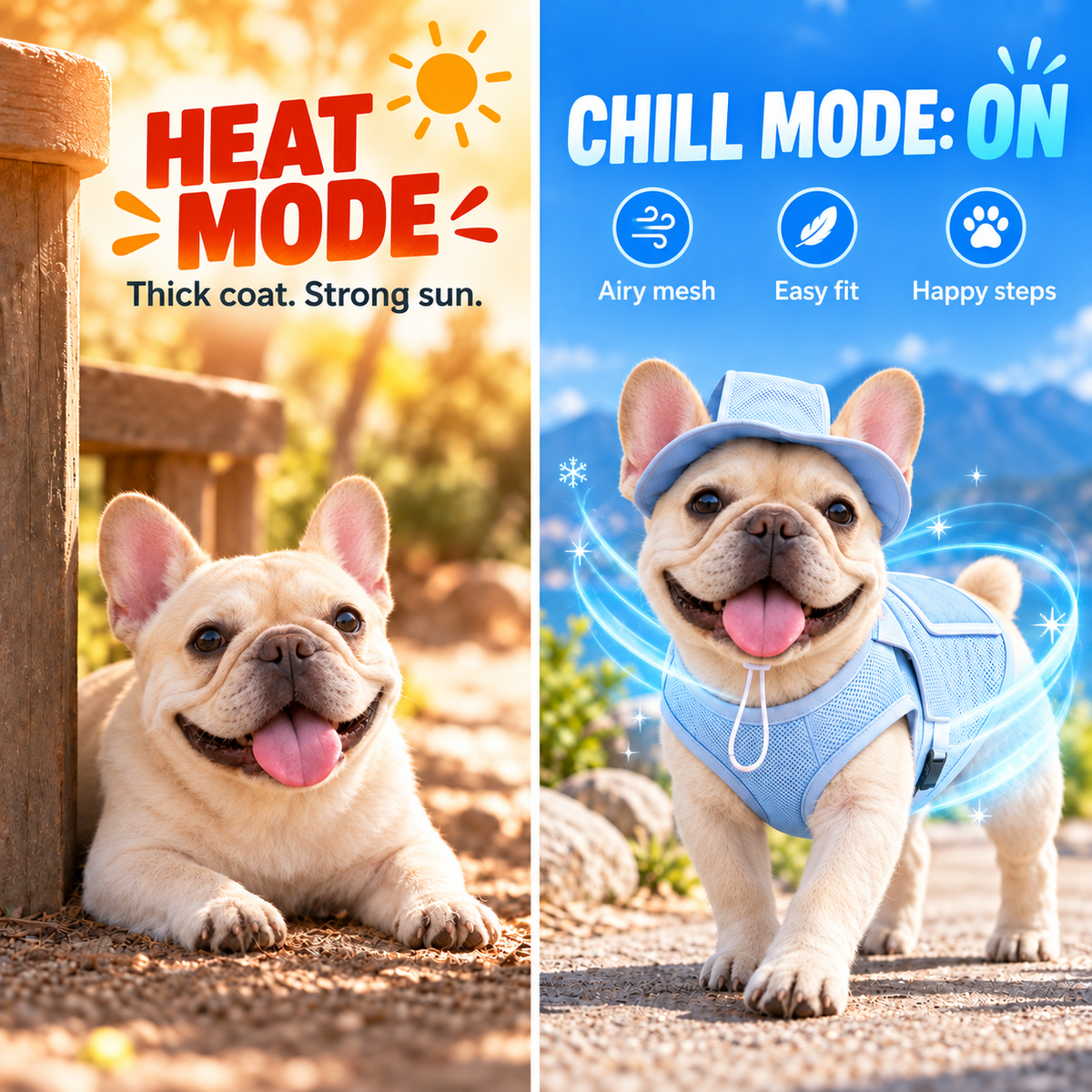 French Bulldog warm-day comfort comparison
