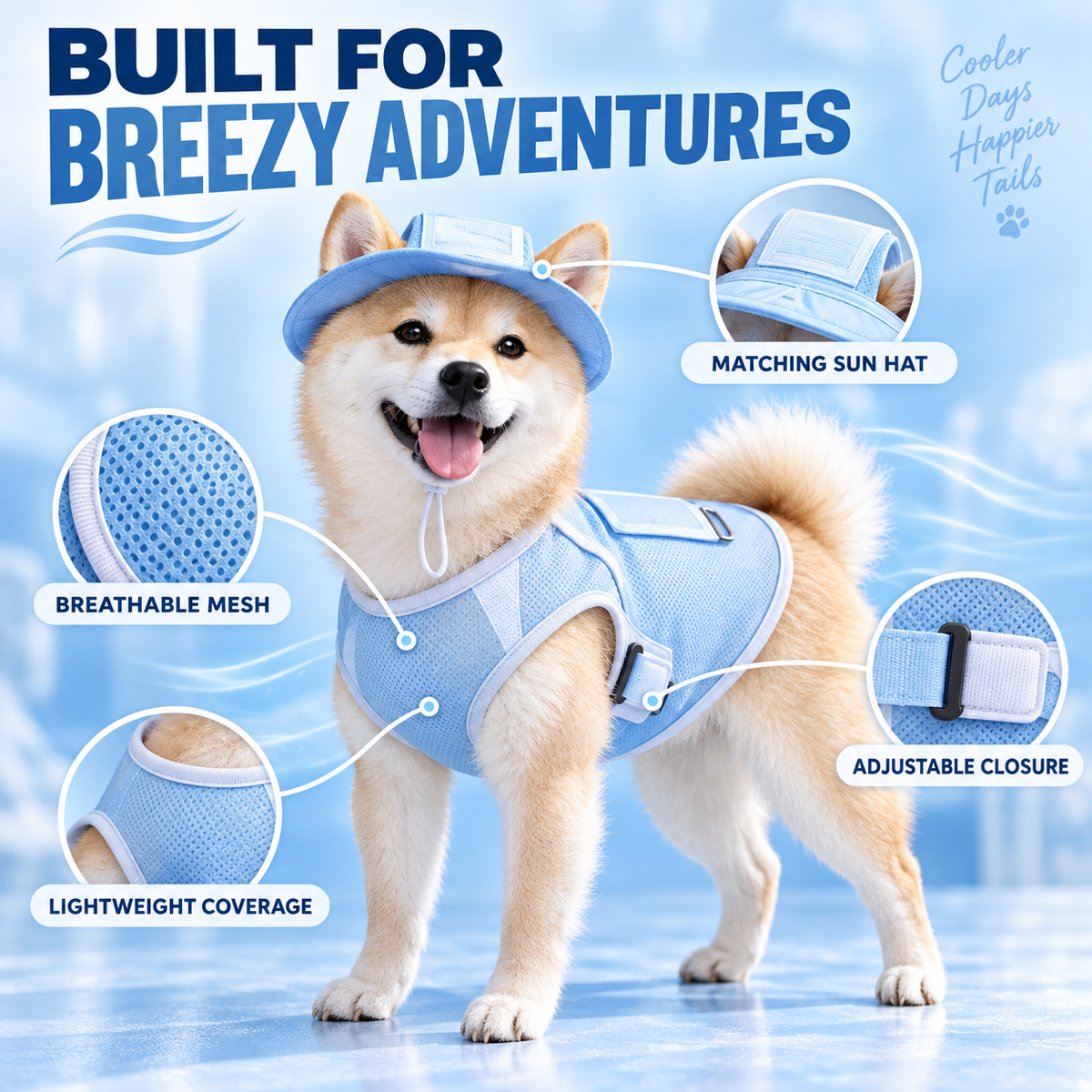 Breathable mesh and adjustable features of the Orvani BreezePup vest