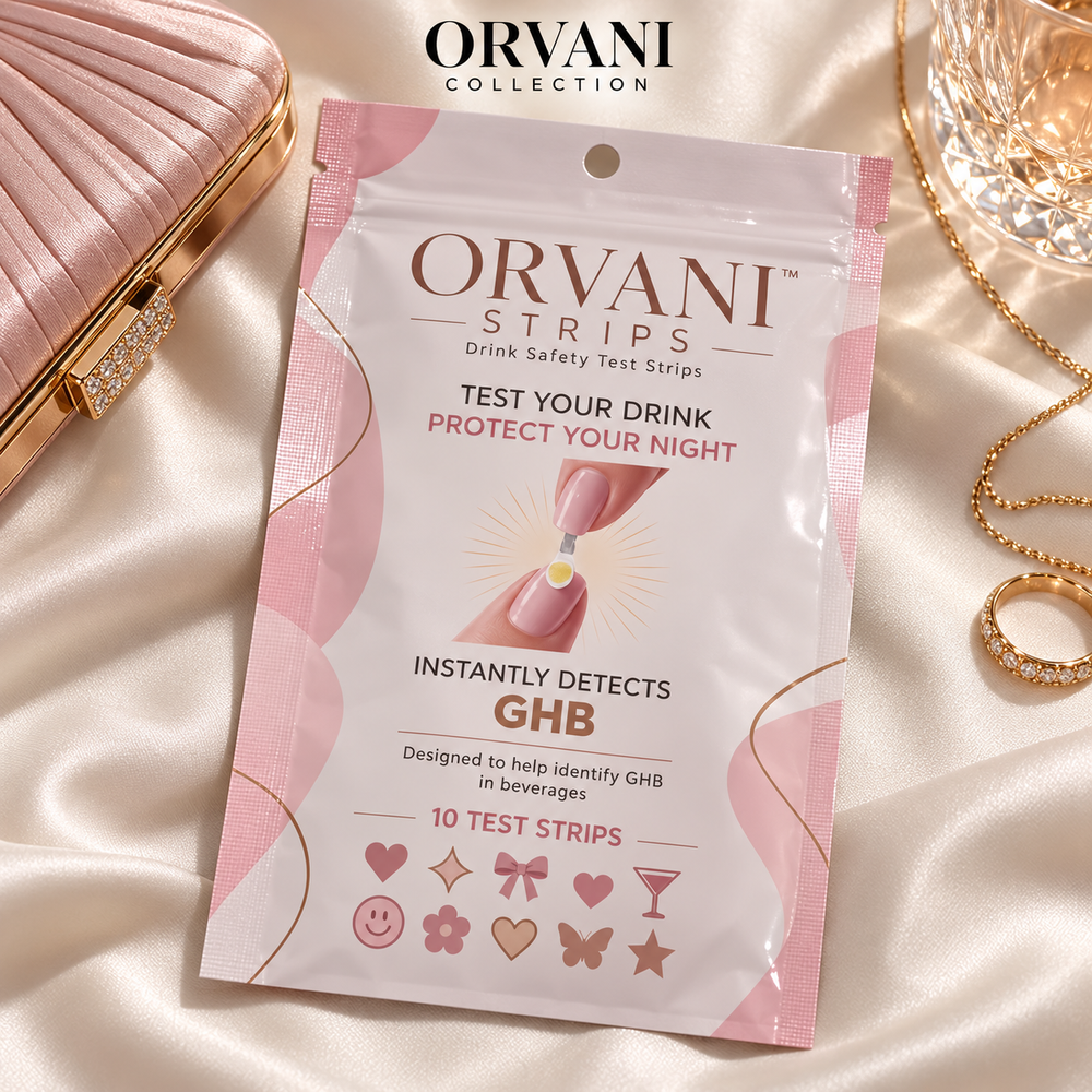 Orvani blush drink test pouch flat lay