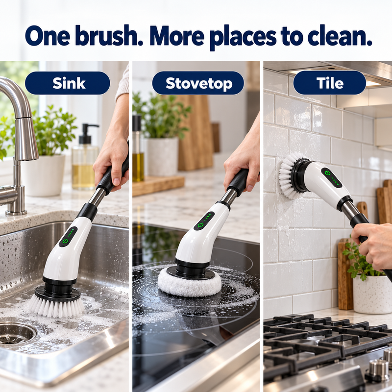 Adjustable electric cleaning brush for kitchen sink stovetop and tile