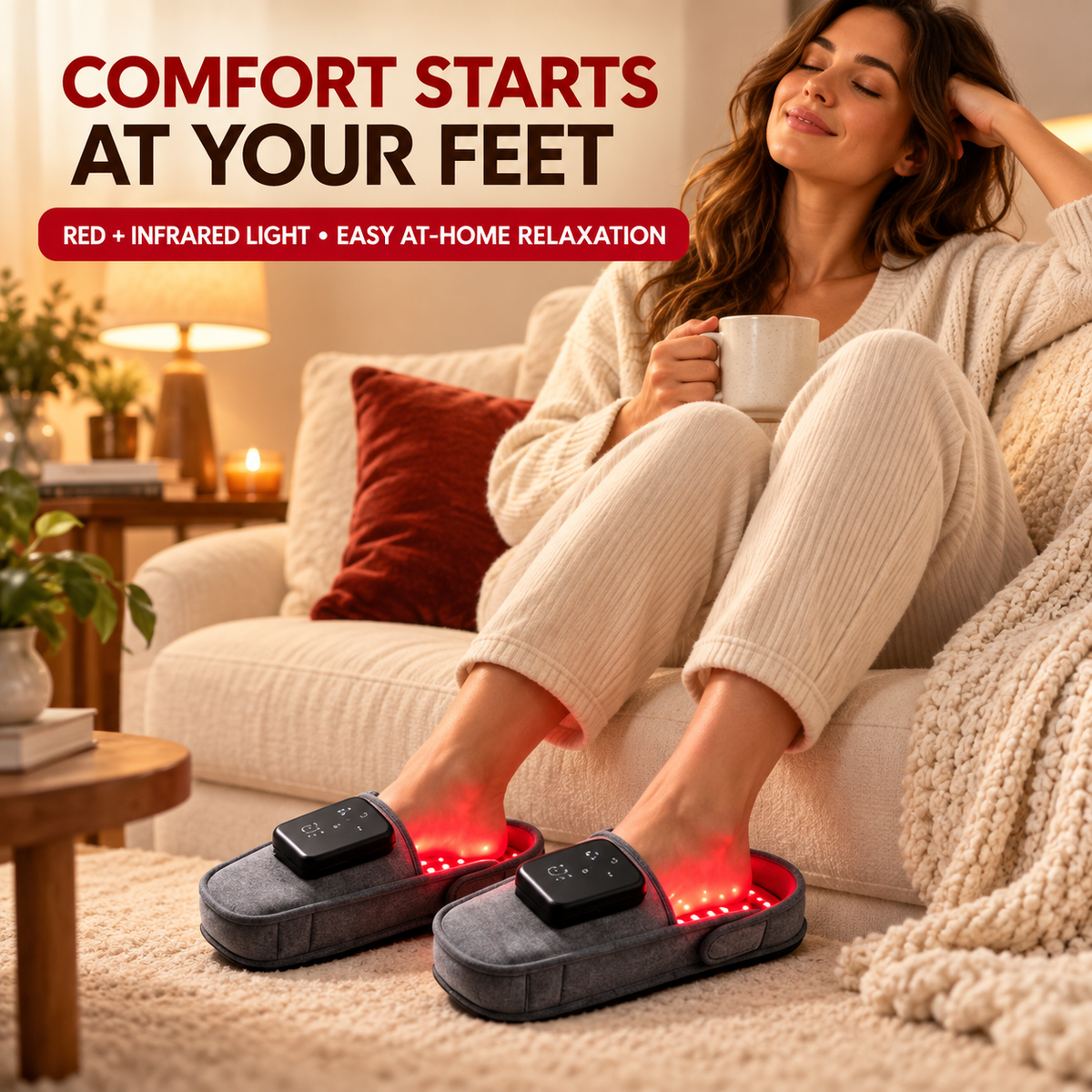 Orvani LumiStep red and infrared light therapy slippers at home