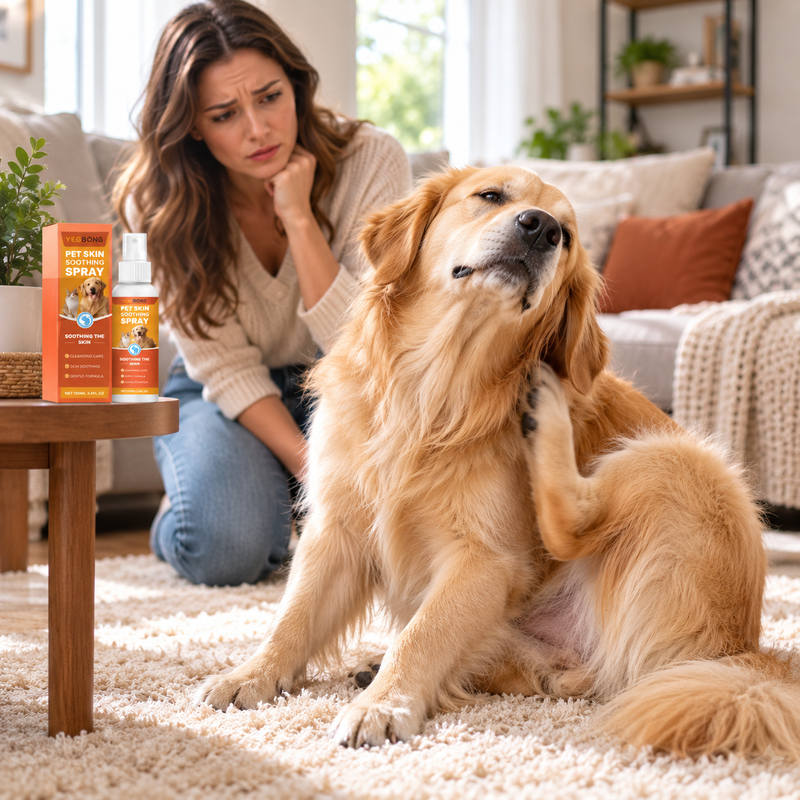 Concerned pet parent with scratching dog
