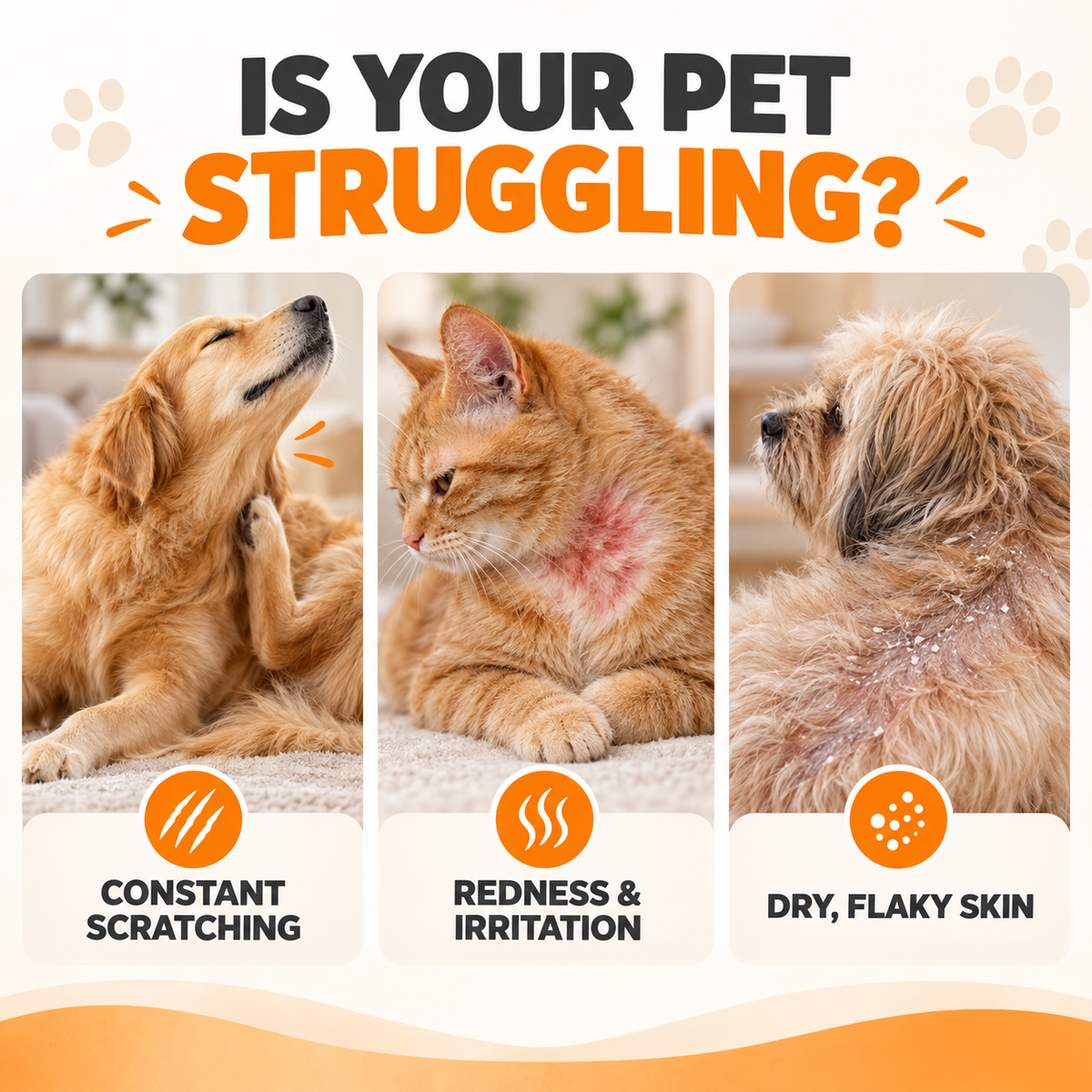 Dog and cat itching redness and dry flaky skin signs