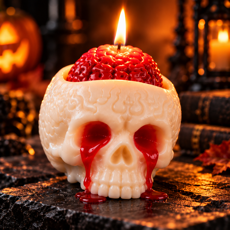 White skull brain candle close-up