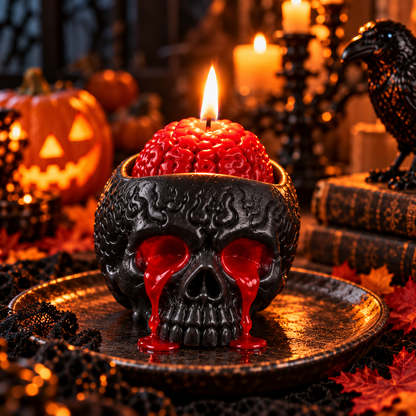 Black skull brain candle Halloween display