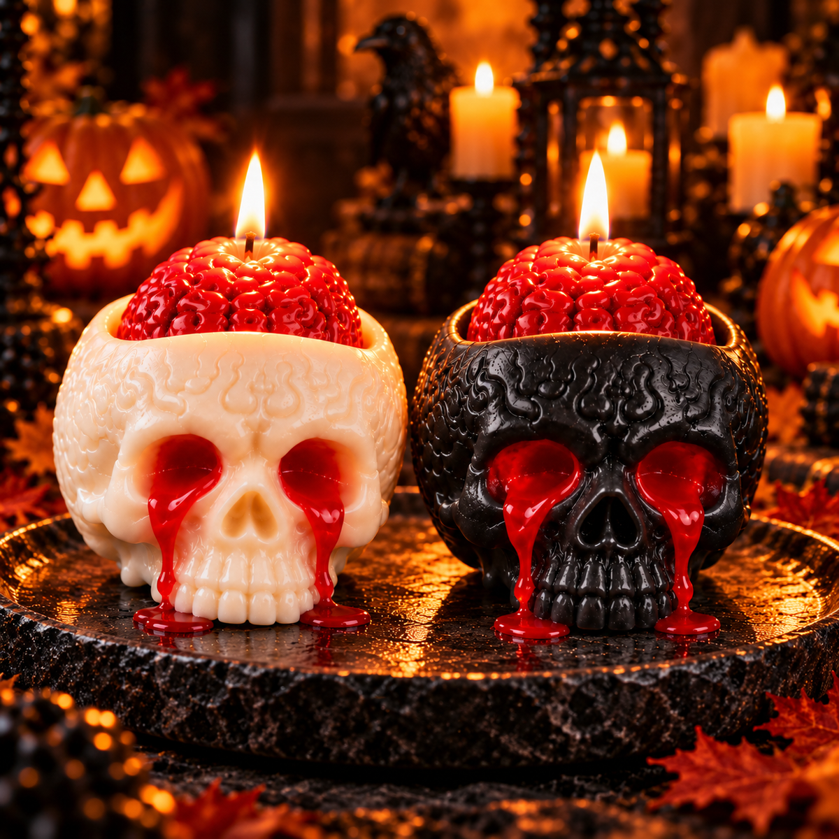 White and black skull brain candles together