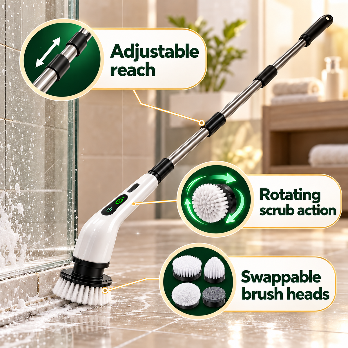 Green benefit callouts for adjustable electric scrubber