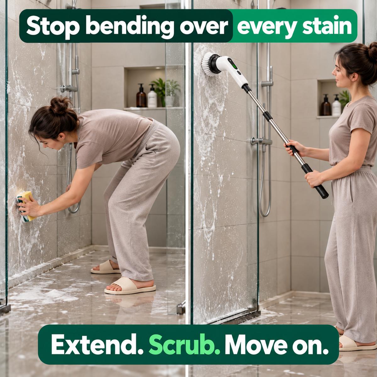 Green problem and solution bathroom cleaning comparison