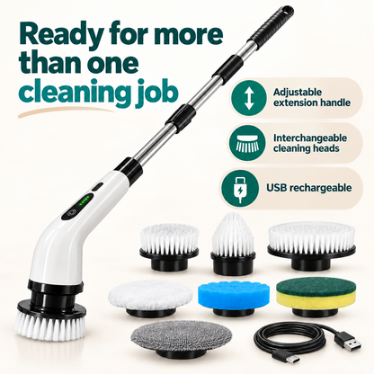 Green feature graphic with brush heads and USB charging