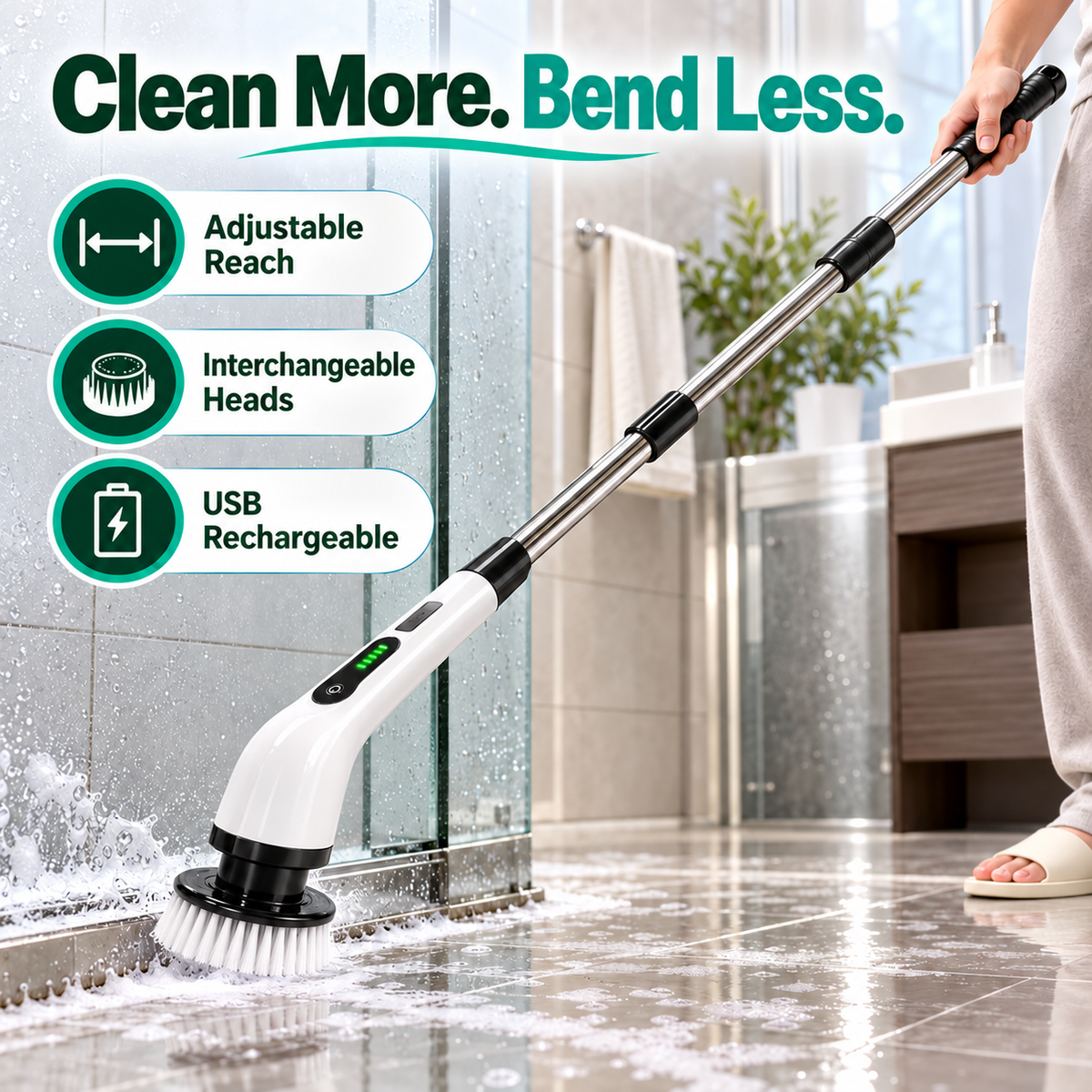Orvani adjustable spin scrubber green feature hero
