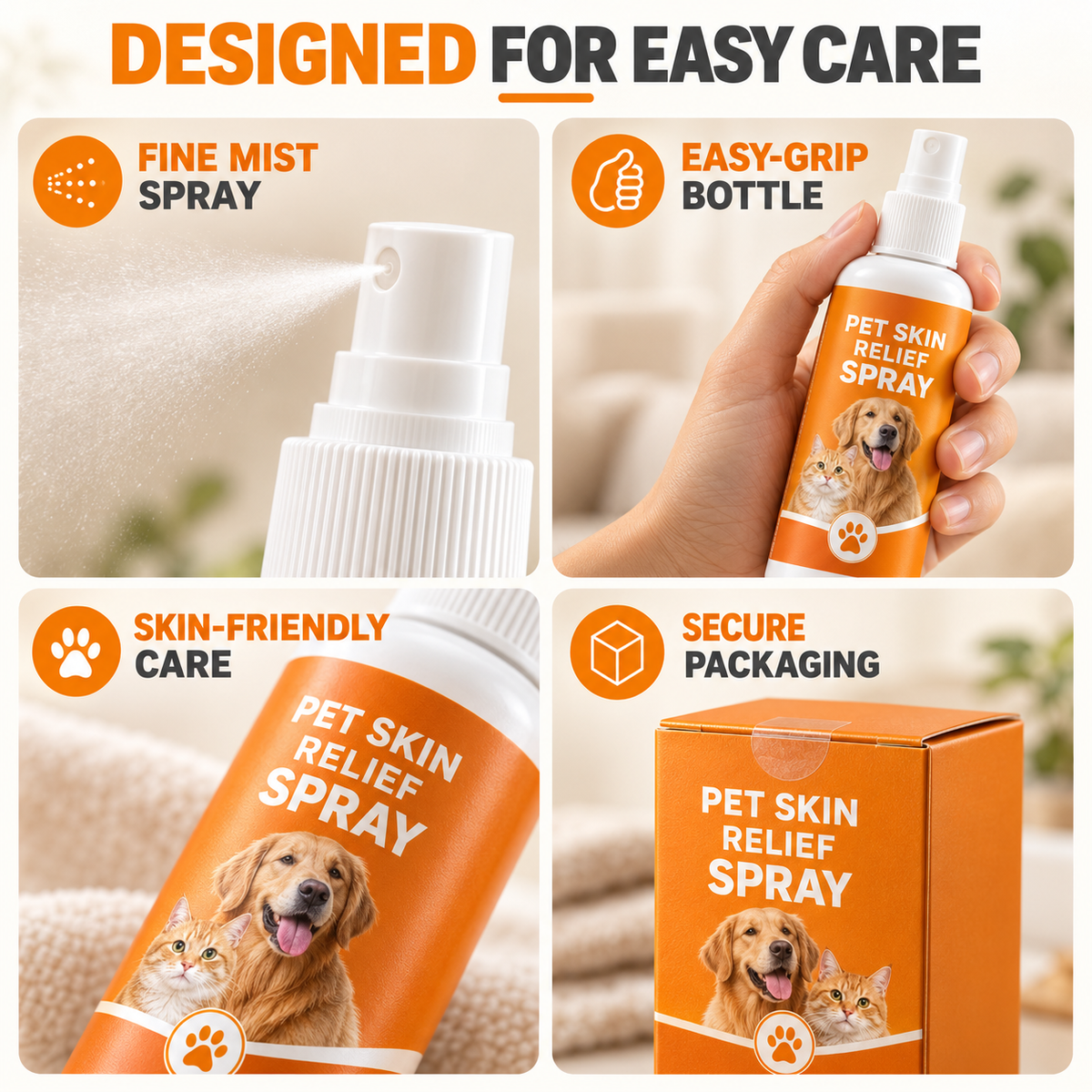 Pet skin spray fine mist bottle and packaging details