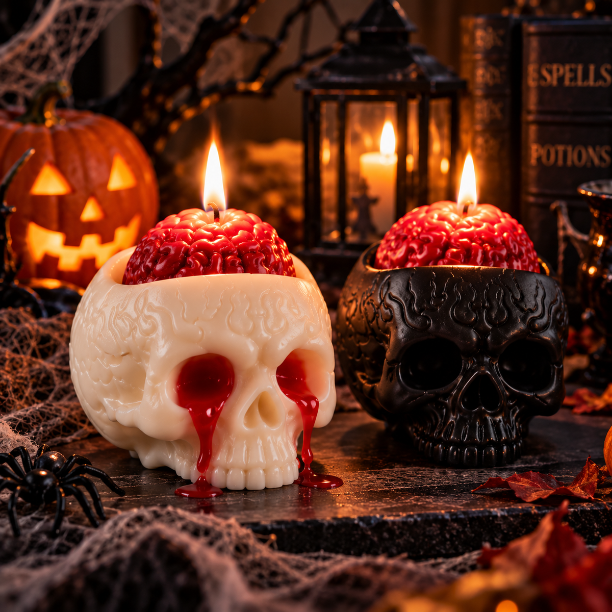 Halloween Skull & Brain Candle