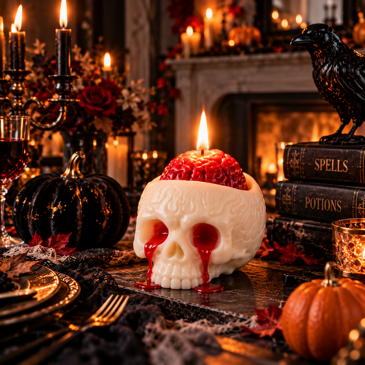 Halloween Skull & Brain Candle