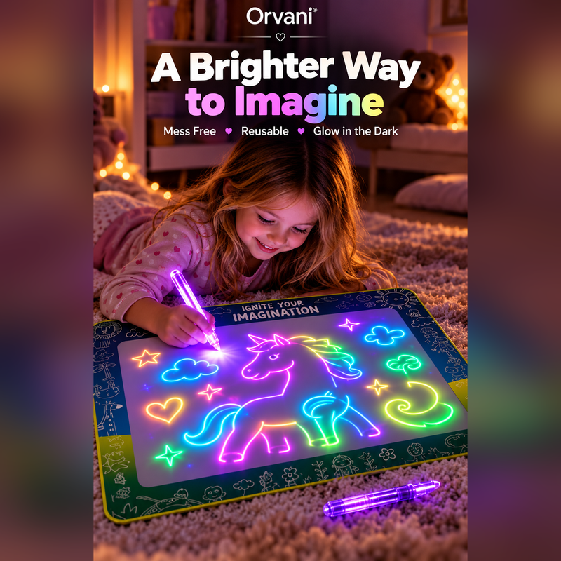 Child creating glowing artwork with GlowDraw