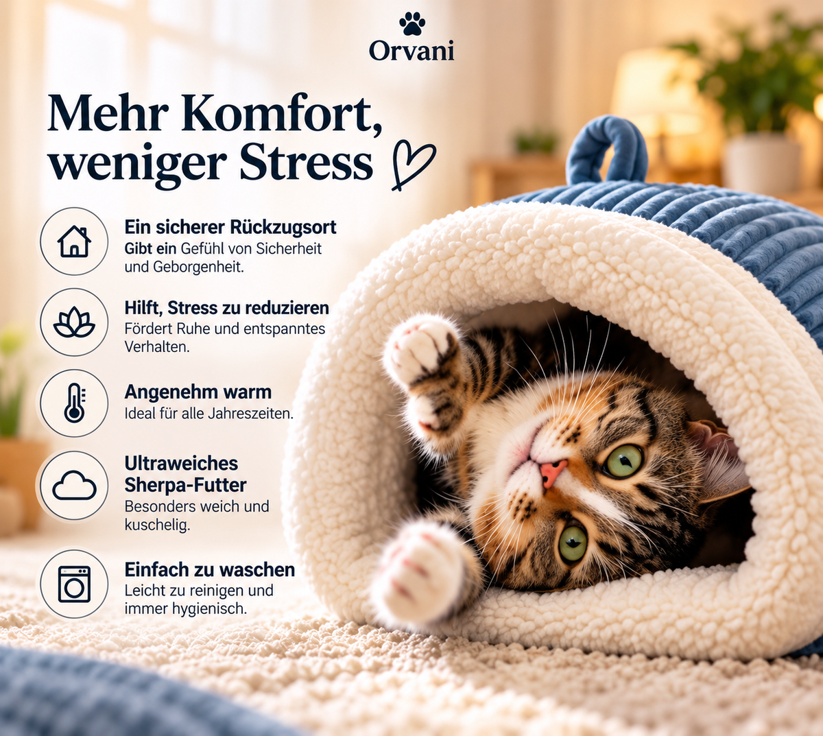 Orvani™ Kuschelhöhle – Gemütliches Haustierbett für Katzen & kleine Hunde