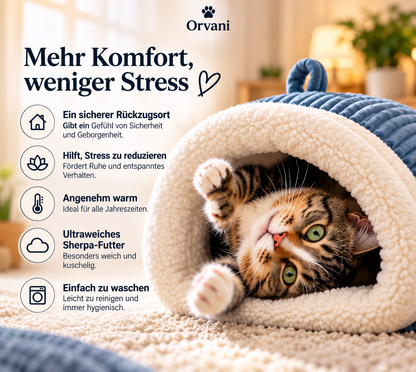 Orvani™ Kuschelhöhle – Gemütliches Haustierbett für Katzen & kleine Hunde